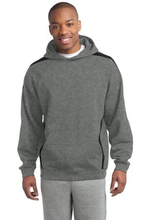 VINTAGE HEATHER/ BLACK ST265 sport-tek sleeve stripe pullover hooded sweatshirt