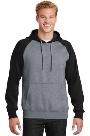 BLACK/ VINTAGE HEATHER ST267 sport-tek raglan colorblock pullover hooded sweatshirt