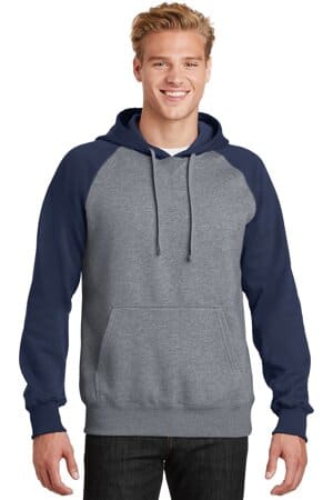 TRUE NAVY/ VINTAGE HEATHER ST267 sport-tek raglan colorblock pullover hooded sweatshirt