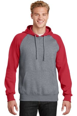 TRUE RED/ VINTAGE HEATHER ST267 sport-tek raglan colorblock pullover hooded sweatshirt