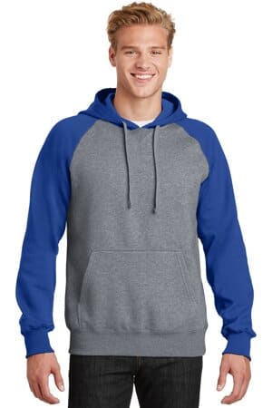 TRUE ROYAL/ VINTAGE HEATHER ST267 sport-tek raglan colorblock pullover hooded sweatshirt