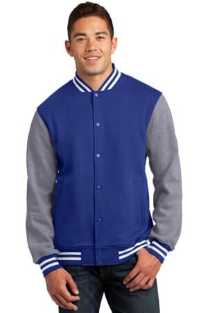 TRUE ROYAL/ VINTAGE HEATHER ST270 sport-tek fleece letterman jacket