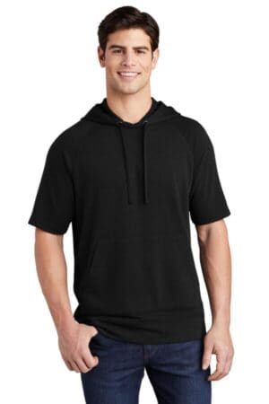 BLACK TRIAD SOLID ST297 sport-tek posicharge tri-blend wicking fleece short sleeve hooded pullover