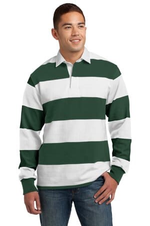 FOREST GREEN/ WHITE ST301 sport-tek classic long sleeve rugby polo