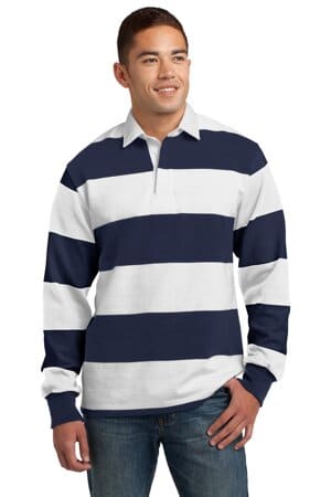 TRUE NAVY/ WHITE ST301 sport-tek classic long sleeve rugby polo