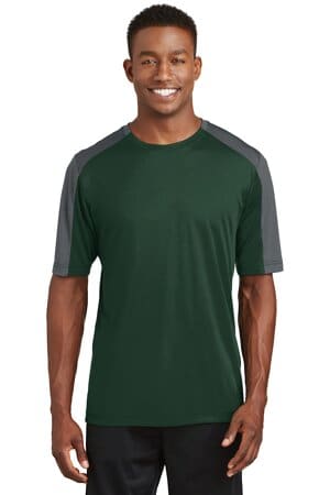 FOREST GREEN/ IRON GREY ST354 sport-tek posicharge competitor sleeve-blocked tee