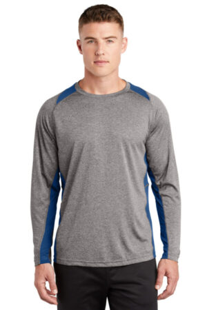 VINTAGE HEATHER/ ROYAL ST361LS sport-tek long sleeve heather colorblock contender tee