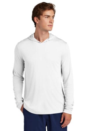 WHITE ST420LSH sport-tek posi-uv pro long sleeve hoodie