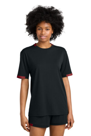 BLACK/ DEEP RED ST440 sport-tek club short sleeve crew