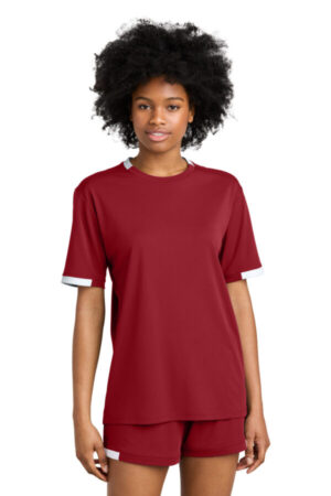DEEP RED/ WHITE ST440 sport-tek club short sleeve crew