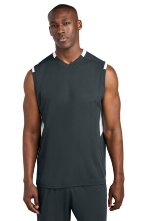 IRON GREY/ WHITE ST441 sport-tek club sleeveless v-neck