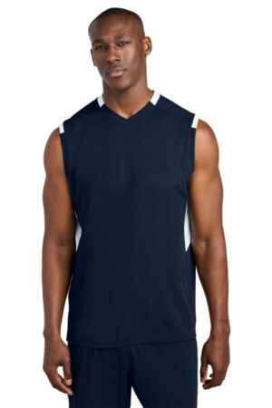 TRUE NAVY/ WHITE ST441 sport-tek club sleeveless v-neck