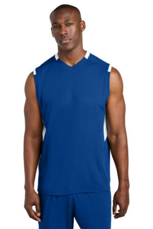 TRUE ROYAL/ WHITE ST441 sport-tek club sleeveless v-neck