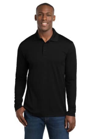 BLACK ST640LS sport-tek posicharge racermesh long sleeve polo