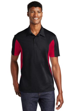 BLACK/ DEEP RED ST655 sport-tek side blocked micropique sport-wick polo