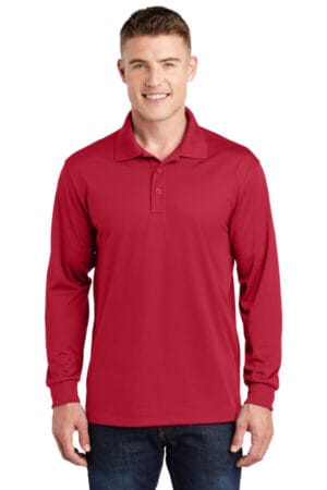 DEEP RED ST657 sport-tek long sleeve micropique sport-wick polo