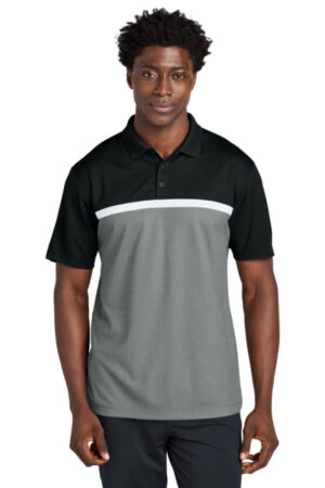 BLACK/ GREY CONCRETE HEATHER/ WHITE ST741 sport-tek uv micropique colorblock polo