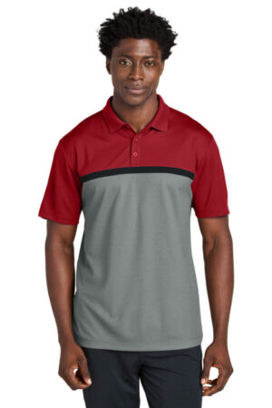 DEEP RED/ GREY CONCRETE HEATHER/ BLACK ST741 sport-tek uv micropique colorblock polo