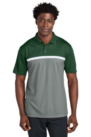 FOREST GREEN/ GREY CONCRETE HEATHER/ WHITE ST741 sport-tek uv micropique colorblock polo