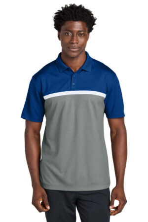 TRUE ROYAL/ GREY CONCRETE HEATHER/ WHITE ST741 sport-tek uv micropique colorblock polo