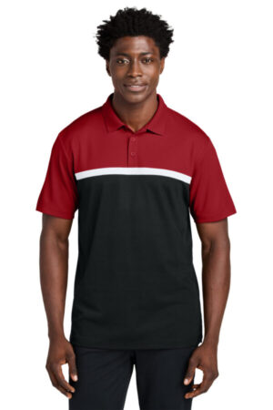 DEEP RED/ BLACK/ WHITE ST741 sport-tek uv micropique colorblock polo