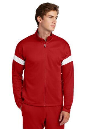 DEEP RED/ WHITE ST800 sport-tek travel full-zip jacket