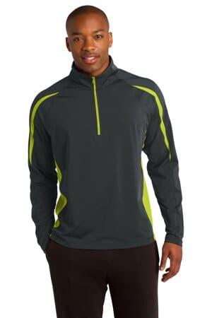 CHARCOAL GREY/ CHARGE GREEN ST851 sport-tek sport-wick stretch 1/2-zip colorblock pullover