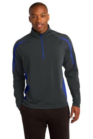 CHARCOAL GREY/ TRUE ROYAL ST851 sport-tek sport-wick stretch 1/2-zip colorblock pullover