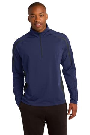 TRUE NAVY/ CHARCOAL GREY ST851 sport-tek sport-wick stretch 1/2-zip colorblock pullover