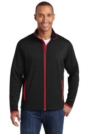 BLACK/ TRUE RED ST853 sport-tek sport-wick stretch contrast full-zip jacket