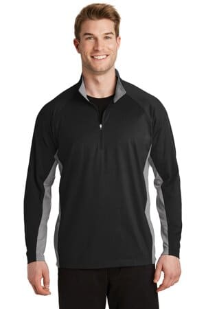 BLACK/ CHARCOAL GREY HEATHER ST854 sport-tek sport-wick stretch contrast 1/2-zip pullover