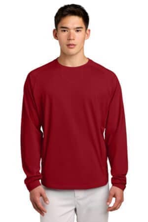 DEEP RED ST859 sport-tek sport-wick stretch pocketed crewneck