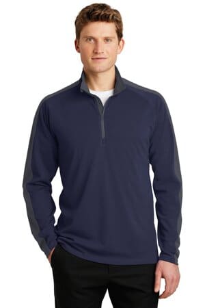 TRUE NAVY/ IRON GREY ST861 sport-tek sport-wick textured colorblock 1/4-zip pullover