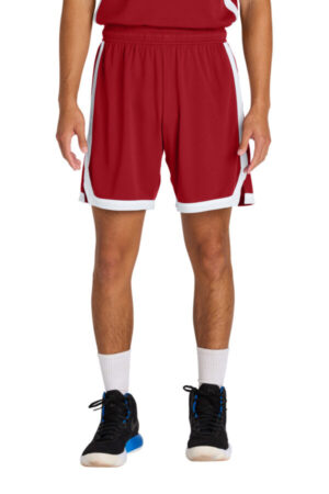 DEEP RED/ WHITE ST901 sport-tek rival basketball 7 short