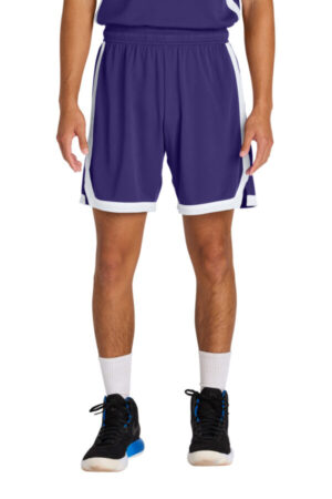 PURPLE/ WHITE ST901 sport-tek rival basketball 7 short