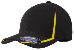 BLACK/ GOLD STC16 sport-tek flexfit performance colorblock cap