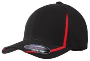 BLACK/ TRUE RED STC16 sport-tek flexfit performance colorblock cap