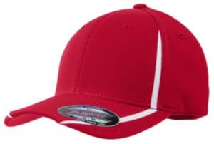 TRUE RED/ WHITE STC16 sport-tek flexfit performance colorblock cap