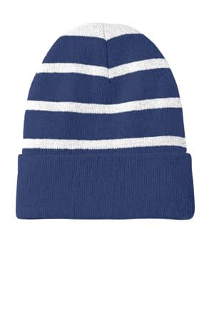 TEAM NAVY/ SILVER STC31 sport-tek striped beanie with solid band