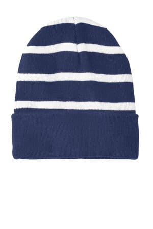 TRUE NAVY/ WHITE STC31 sport-tek striped beanie with solid band
