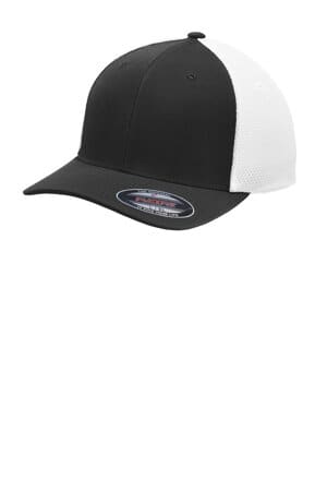 BLACK/ WHITE STC40 sport-tek flexfit air mesh back cap