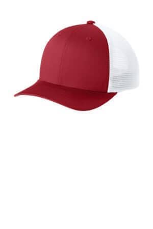 DEEP RED/ WHITE STC74 sport-tek stretch-tek snapback trucker cap