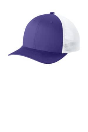 PURPLE/ WHITE STC74 sport-tek stretch-tek snapback trucker cap