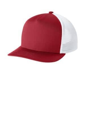 DEEP RED/ WHITE DEEP RED/ WHITE STC75 sport-tek stretch-tek 5-panel trucker cap