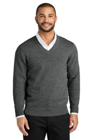 CHARCOAL HEATHER SW2850 port authority easy care v-neck sweater