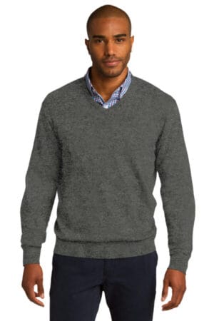 CHARCOAL HEATHER SW285 port authority v-neck sweater