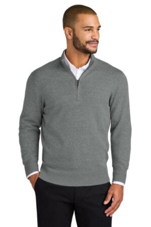 MEDIUM HEATHER GREY SW2900 port authority easy care 1/4-zip sweater