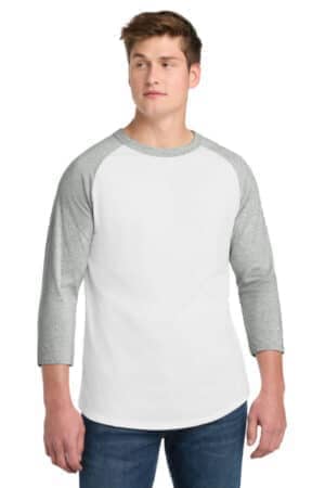 WHITE/ HEATHER GREY T200 sport-tek colorblock raglan jersey