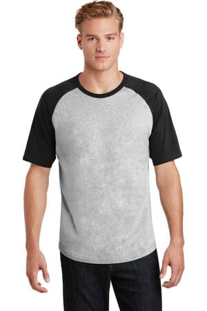 HEATHER GREY/ BLACK T201 sport-tek short sleeve colorblock raglan jersey