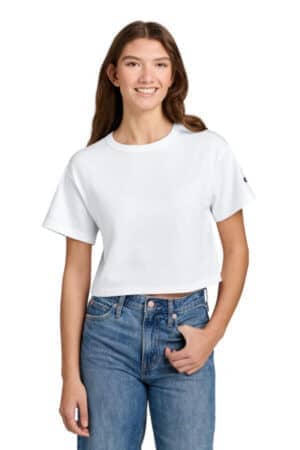WHITE T453W champion women's cropped heritage tee